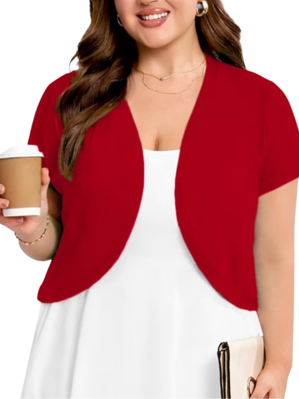 Dress Barn Red Ribbed Knit Bolero Shrug Open Front Crop Jacket SL PLUS 16